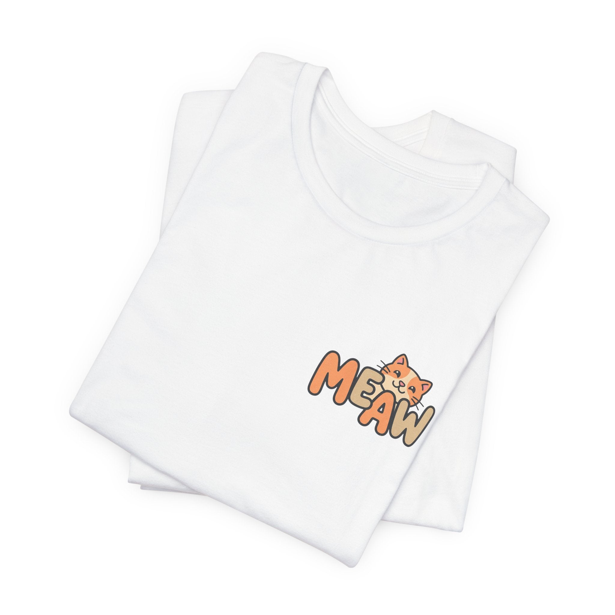 Cat 'Meaw' Graphic Tee — Cute Orange Kitten Chest Print