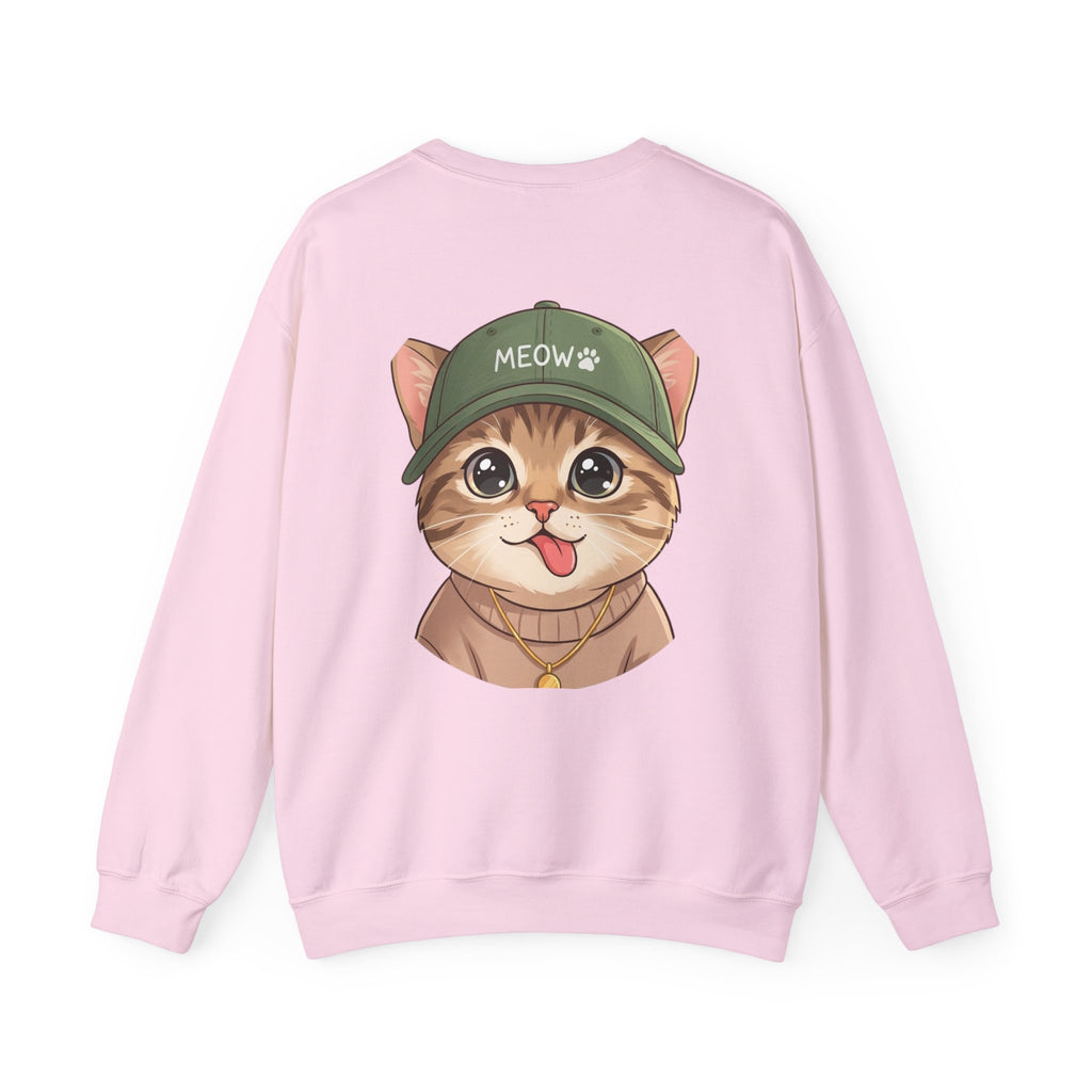 Cat Face Crewneck Sweatshirt – Cute Kitten in 'MEOW' Cap