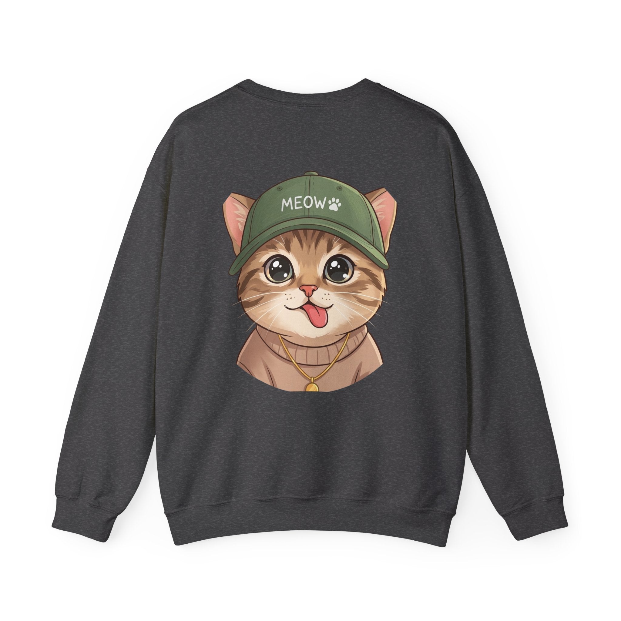 Cat Face Crewneck Sweatshirt – Cute Kitten in 'MEOW' Cap