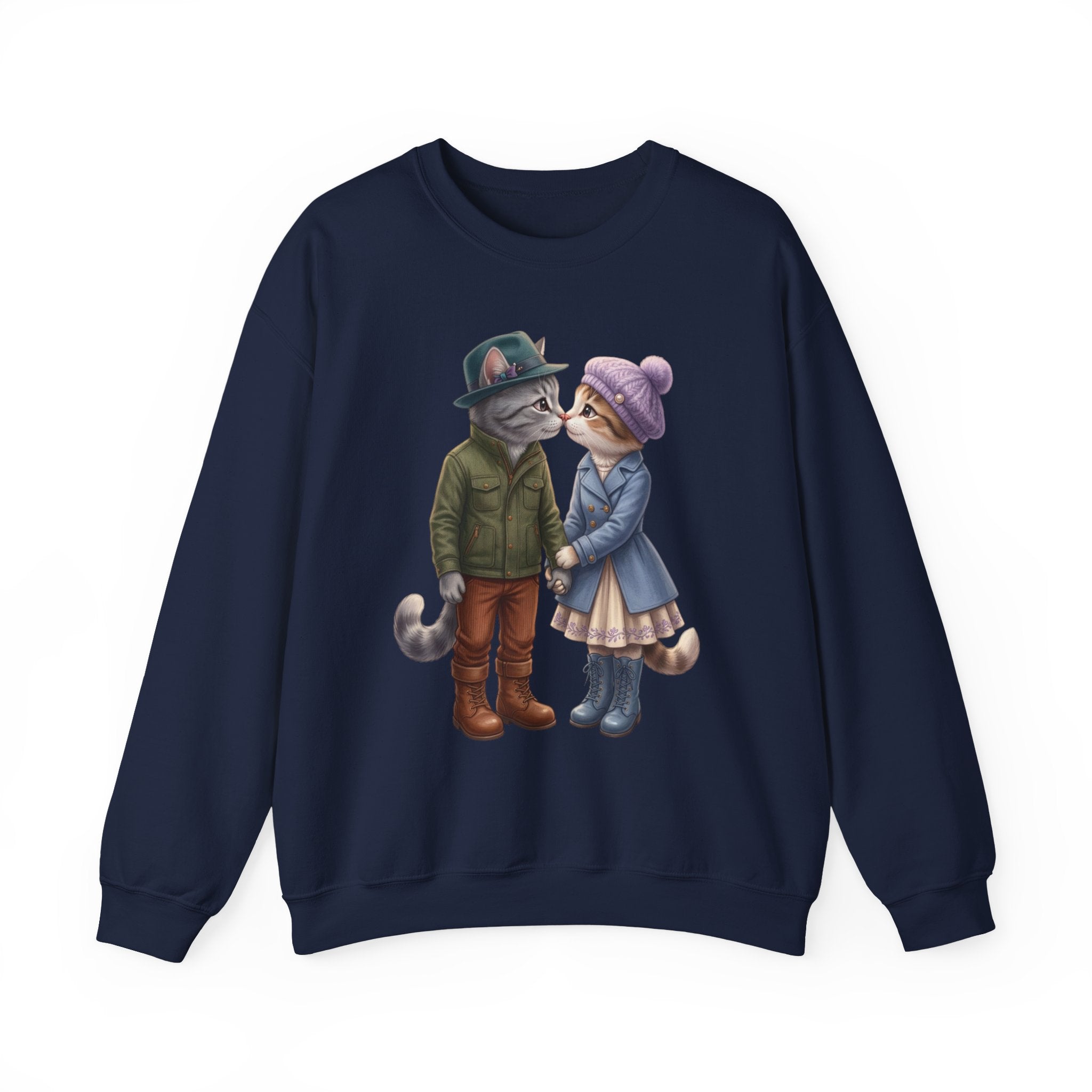 Cute Cat Couple Sweatshirt – Romantic Feline Couple Graphic Crewneck