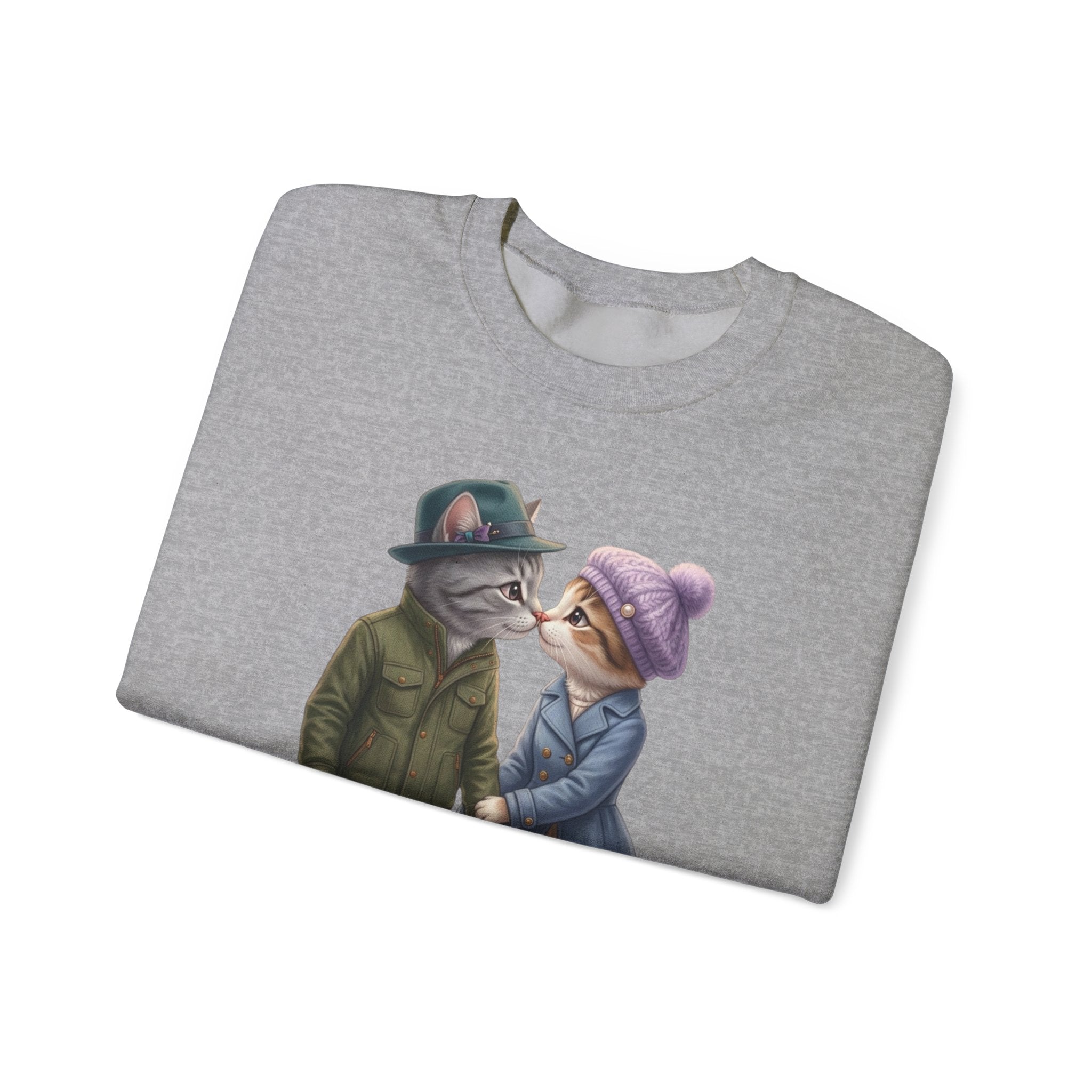 Cat Couple Crewneck Sweatshirt – Cozy Romantic Cat Illustration