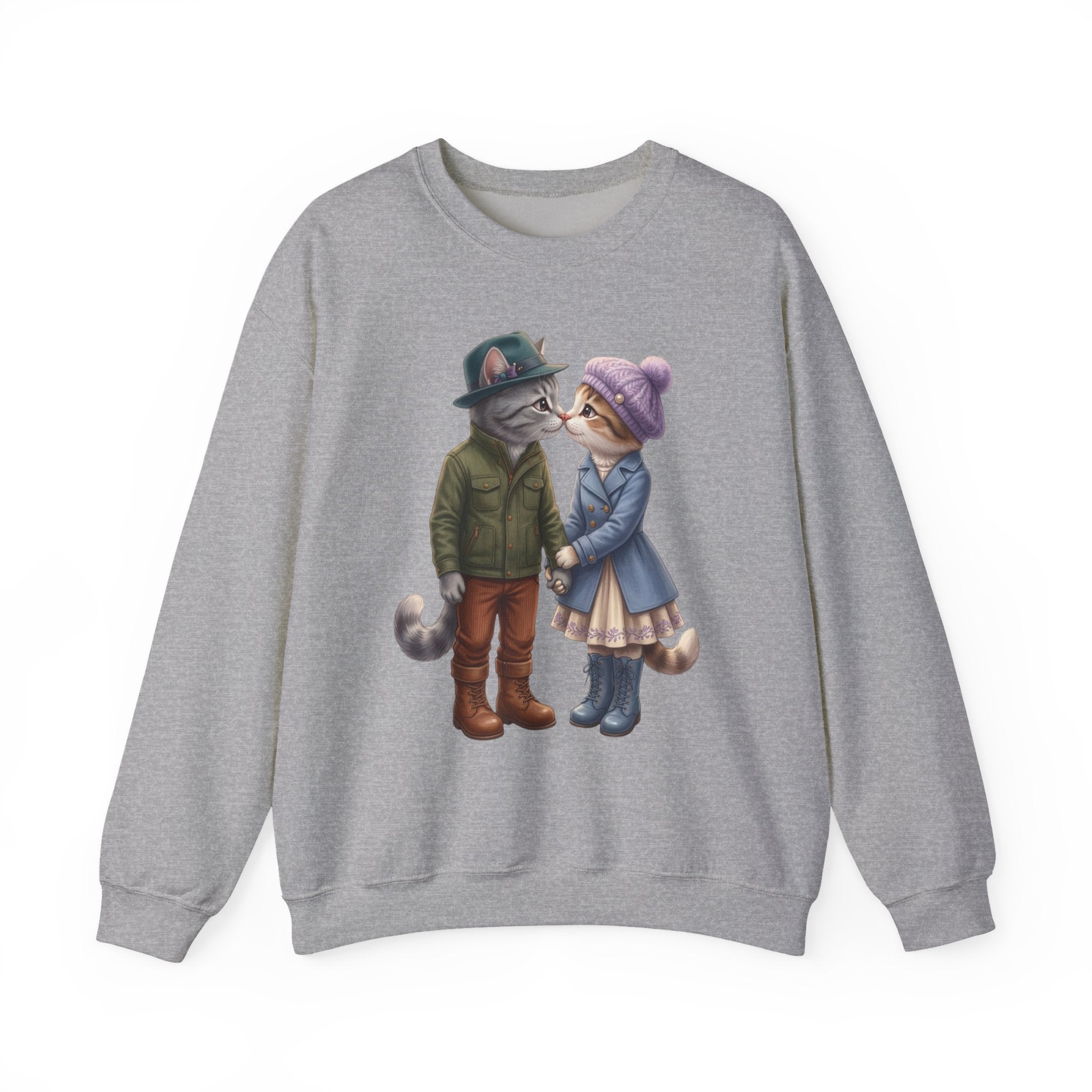 Cat Couple Crewneck Sweatshirt – Cozy Romantic Cat Illustration