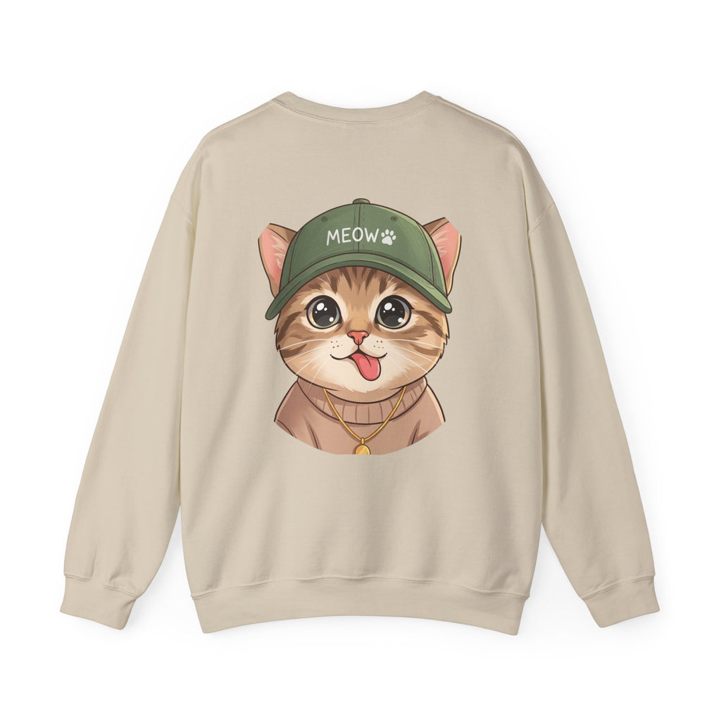 Cat Face Crewneck Sweatshirt – Cute Kitten in 'MEOW' Cap