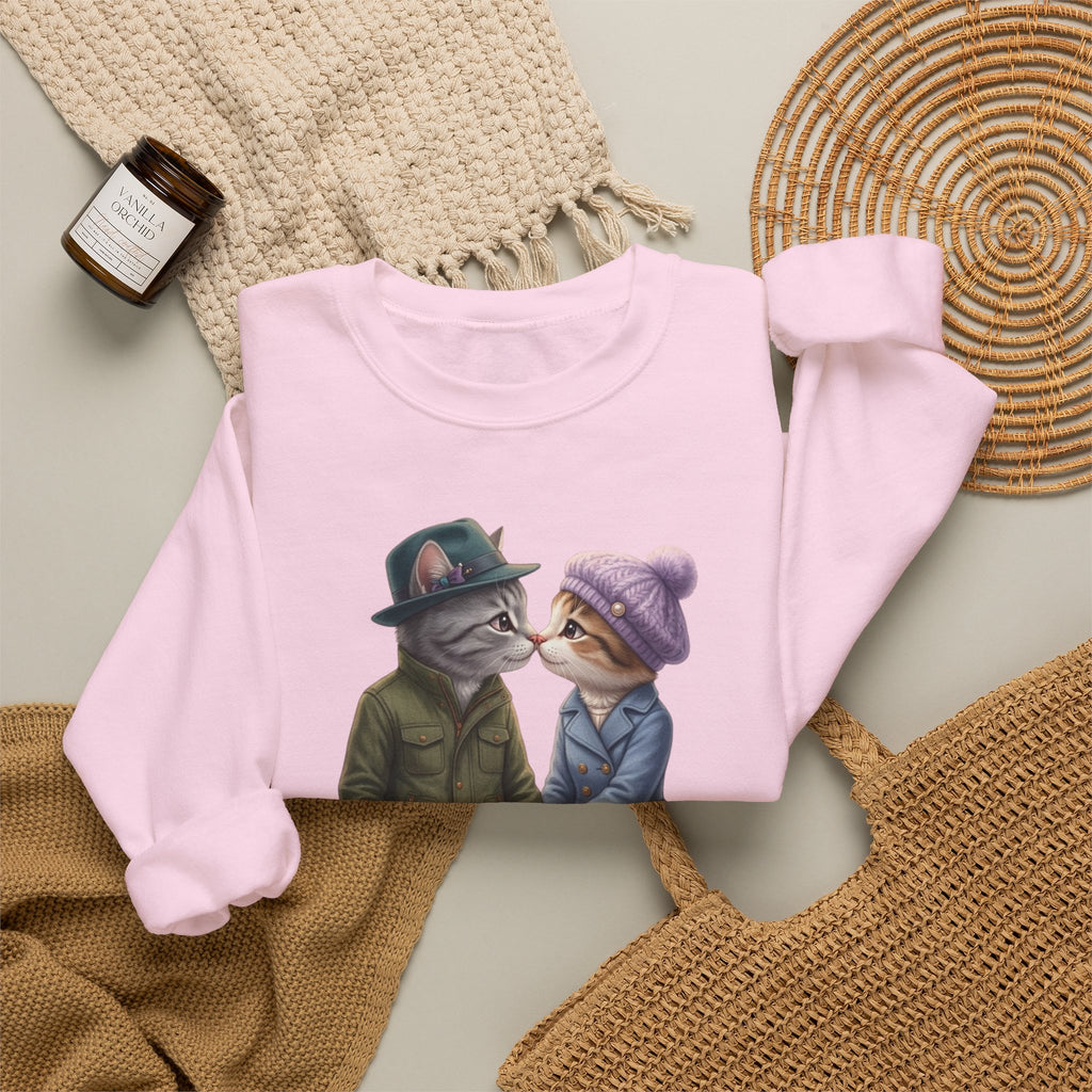 Cute Cat Couple Sweatshirt – Romantic Feline Couple Graphic Crewneck