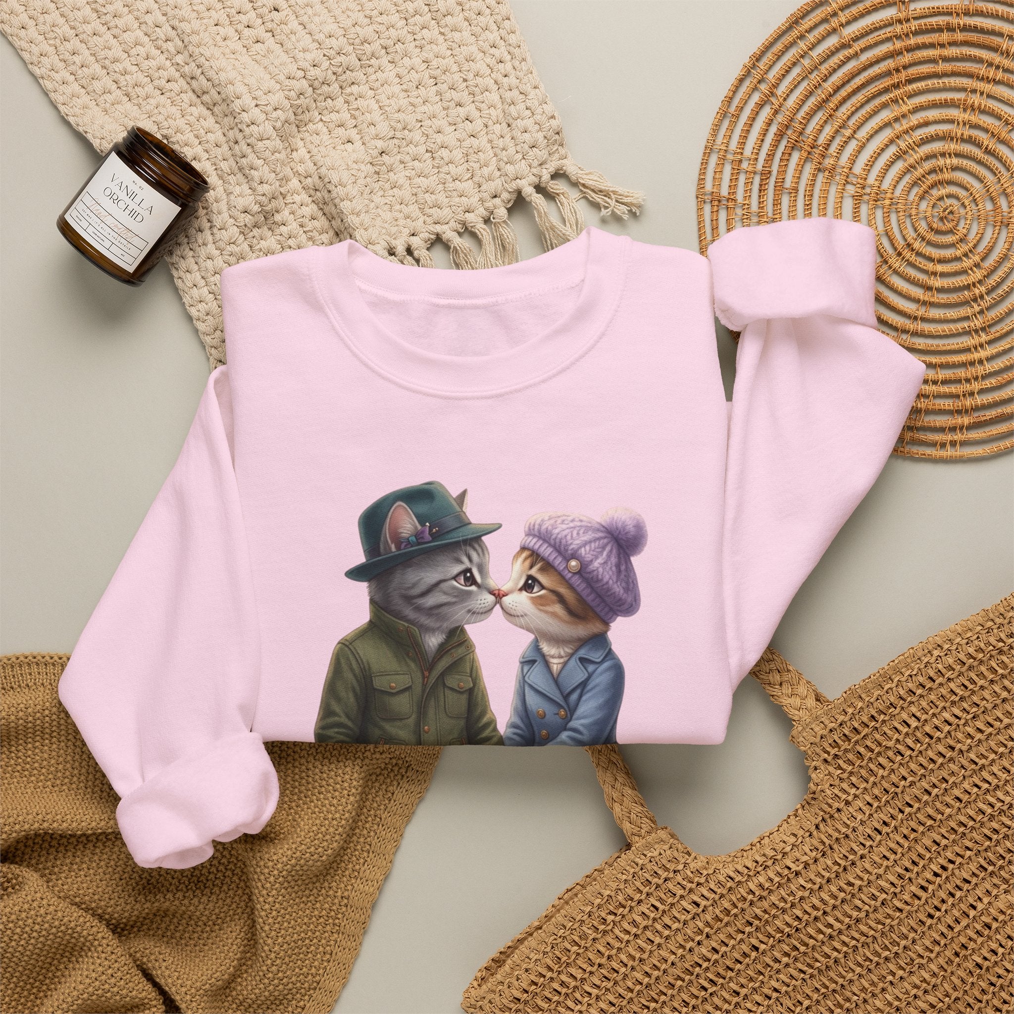 Cute Cat Couple Sweatshirt – Romantic Feline Couple Graphic Crewneck