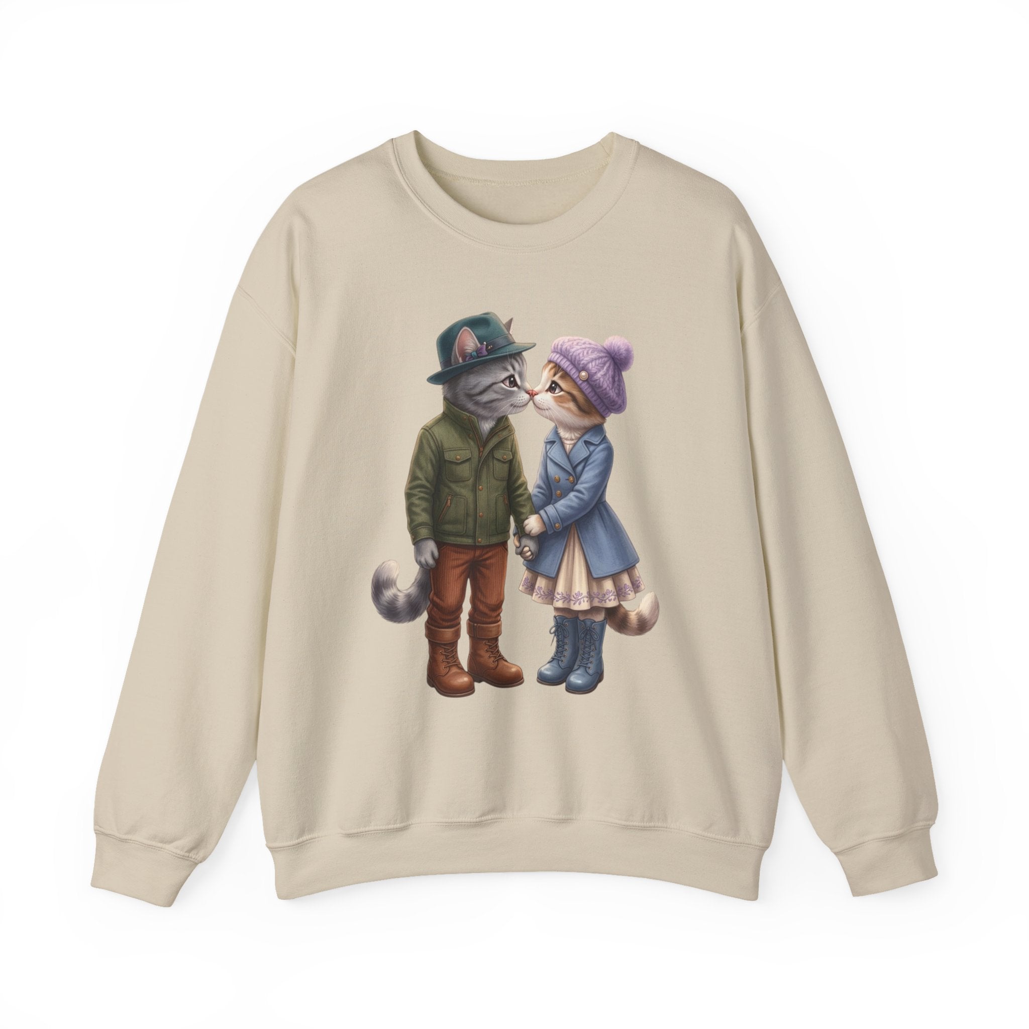Cute Cat Couple Sweatshirt – Romantic Feline Couple Graphic Crewneck