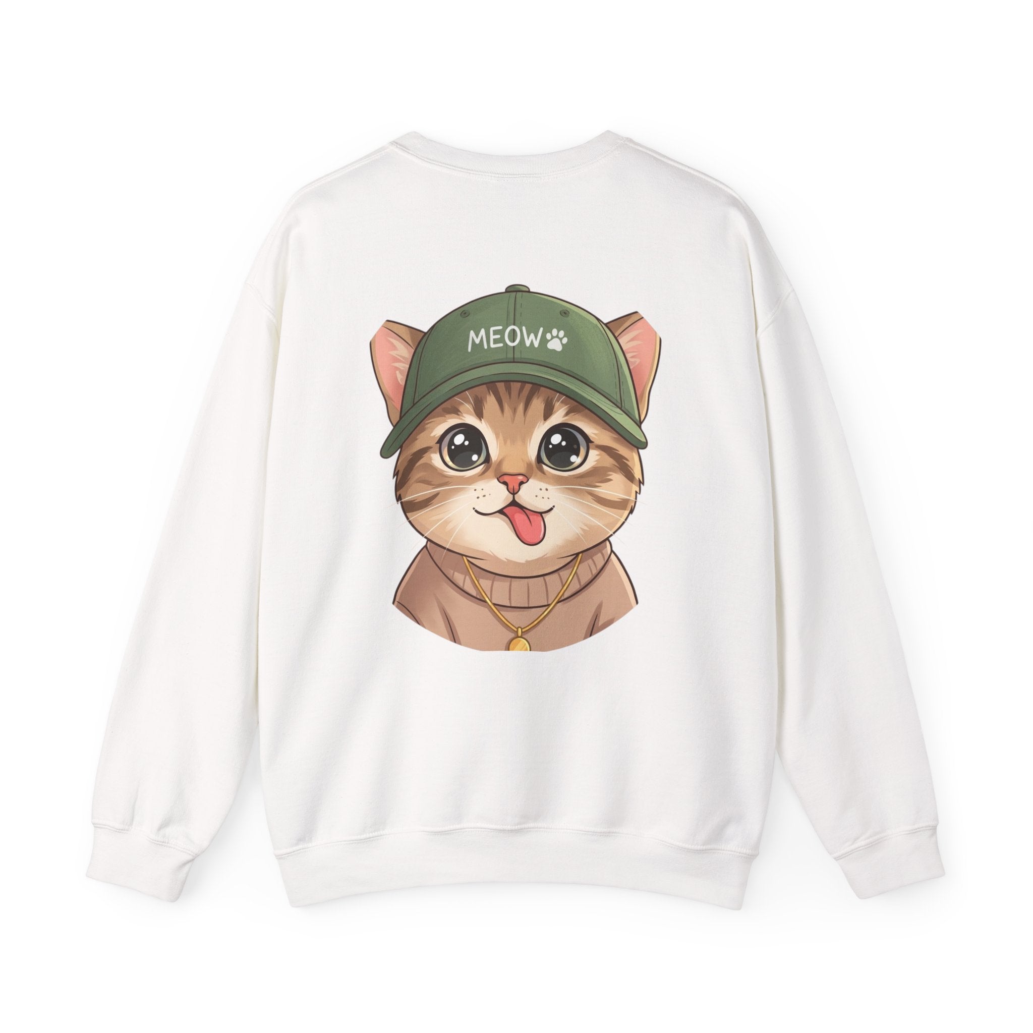 Cat Face Crewneck Sweatshirt – Cute Kitten in 'MEOW' Cap