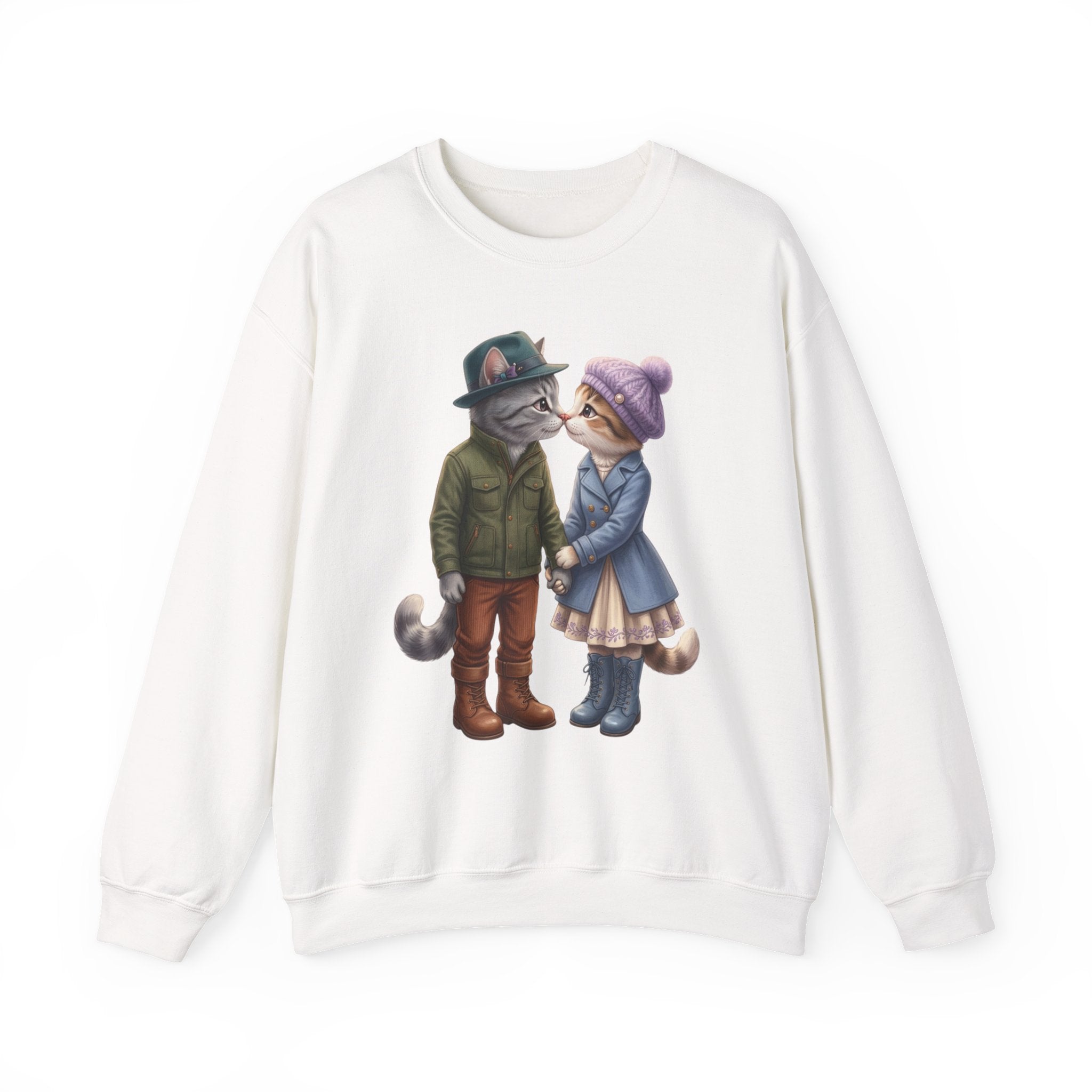 Cute Cat Couple Sweatshirt – Romantic Feline Couple Graphic Crewneck