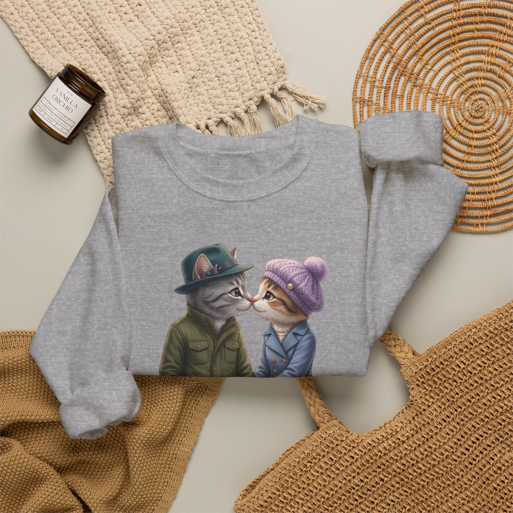 Cute Cat Couple Sweatshirt – Romantic Feline Couple Graphic Crewneck