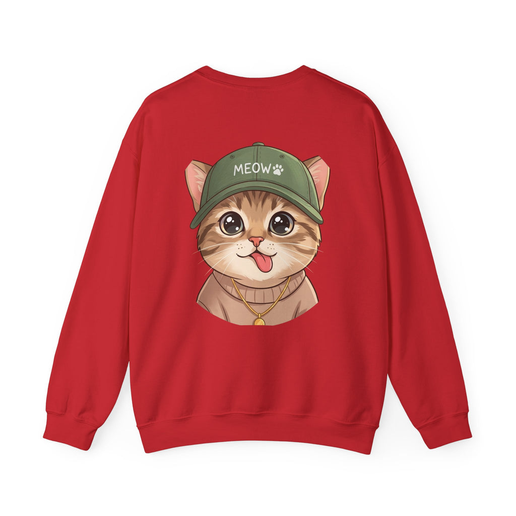 Cat Face Crewneck Sweatshirt – Cute Kitten in 'MEOW' Cap