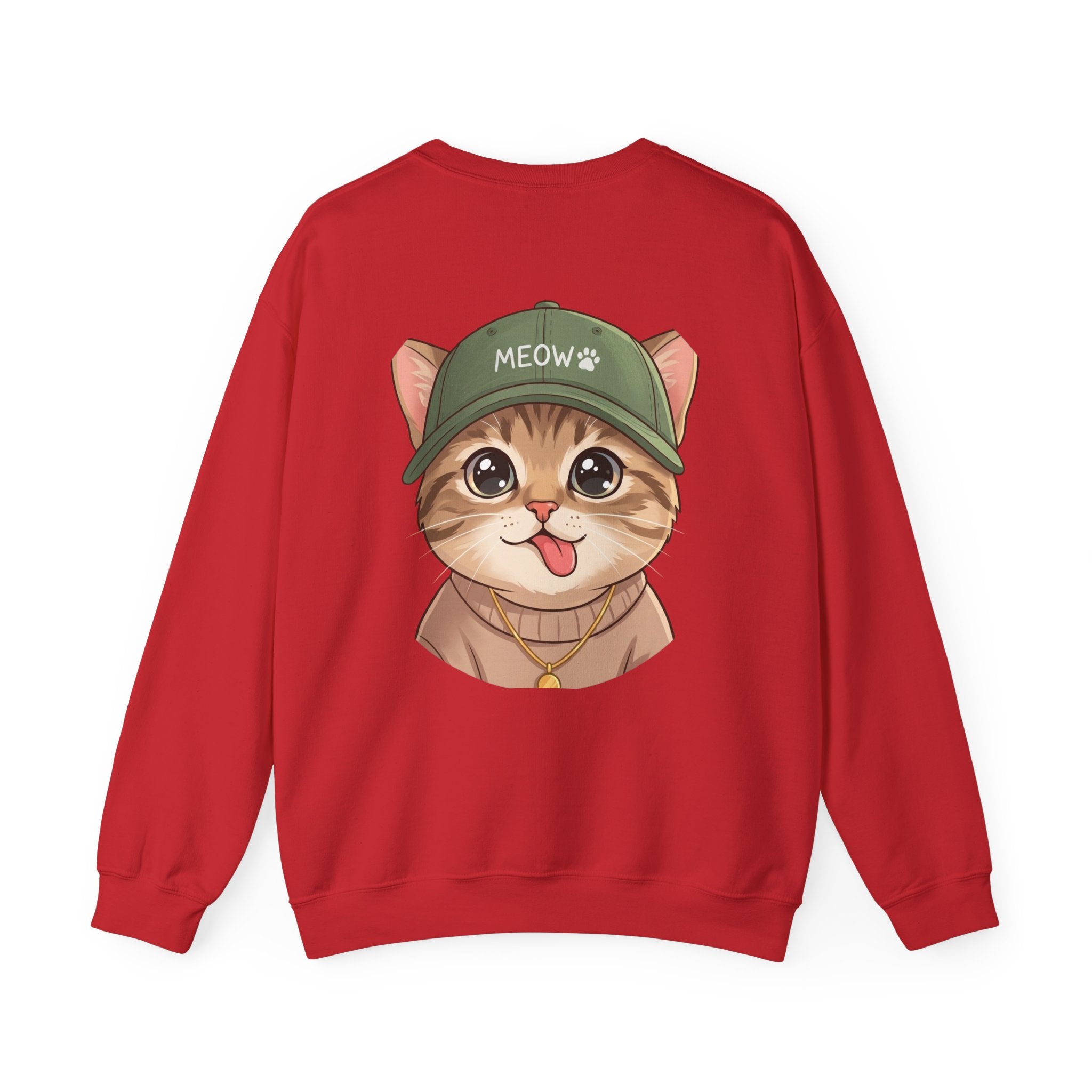 Cat Face Crewneck Sweatshirt – Cute Kitten in 'MEOW' Cap