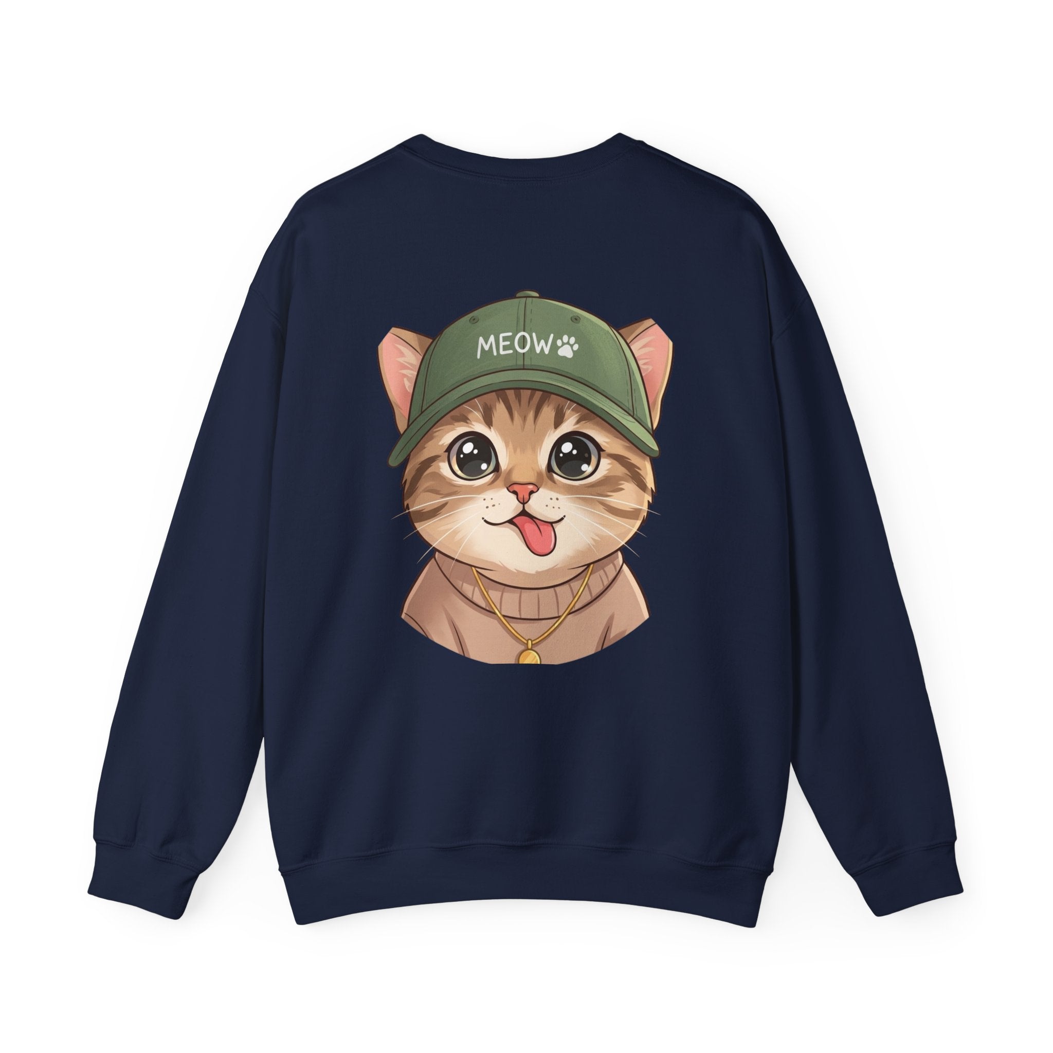 Cat Face Crewneck Sweatshirt – Cute Kitten in 'MEOW' Cap