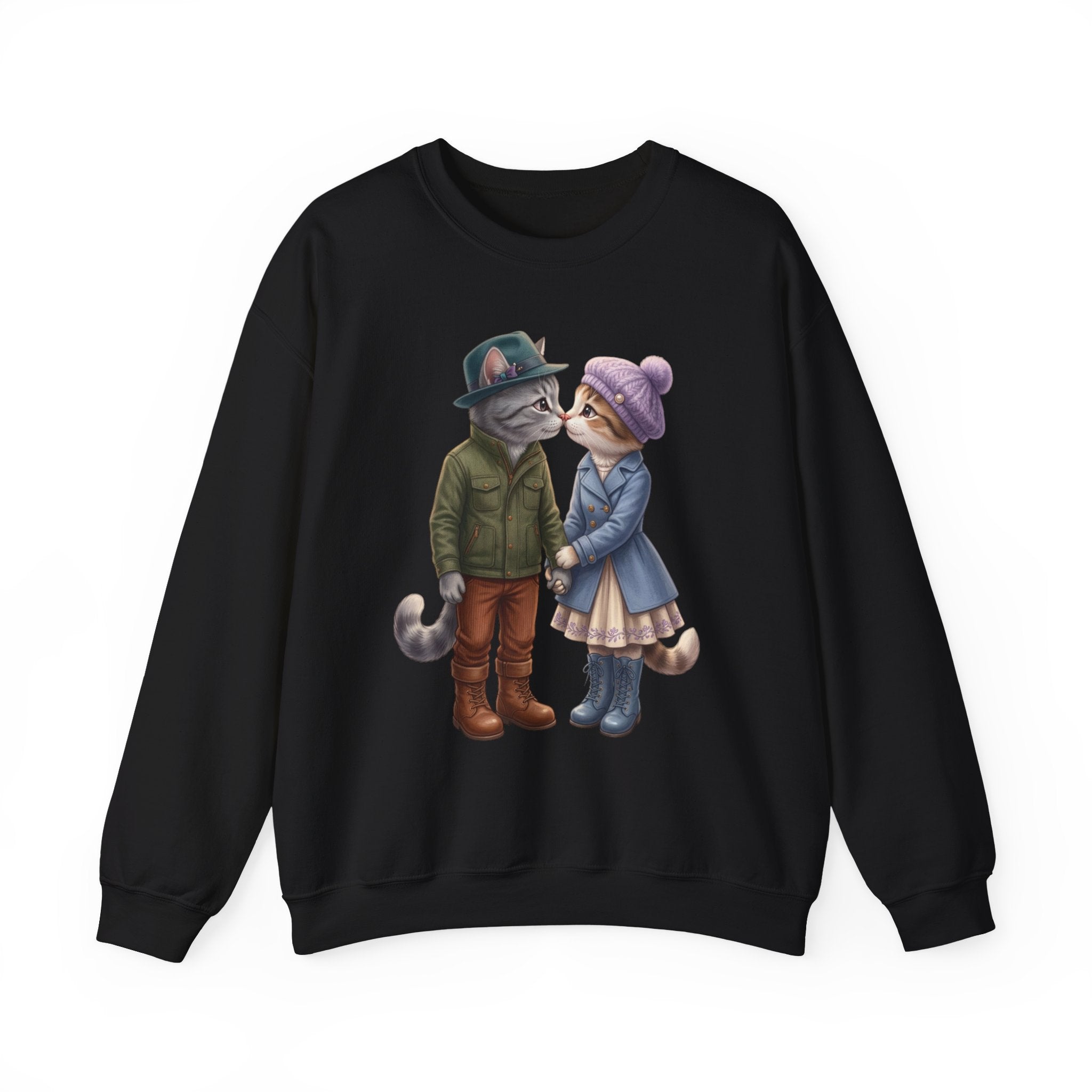 Cute Cat Couple Sweatshirt – Romantic Feline Couple Graphic Crewneck
