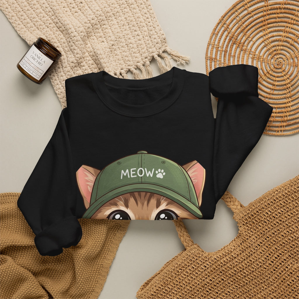 Cute Kitten Crewneck Sweatshirt — 'MEOW' Cat Graphic Pullover