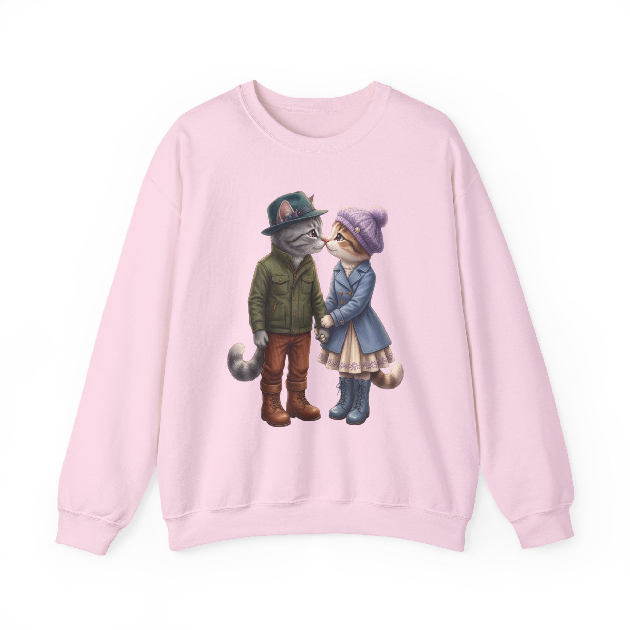 Cute Cat Couple Sweatshirt – Romantic Feline Couple Graphic Crewneck