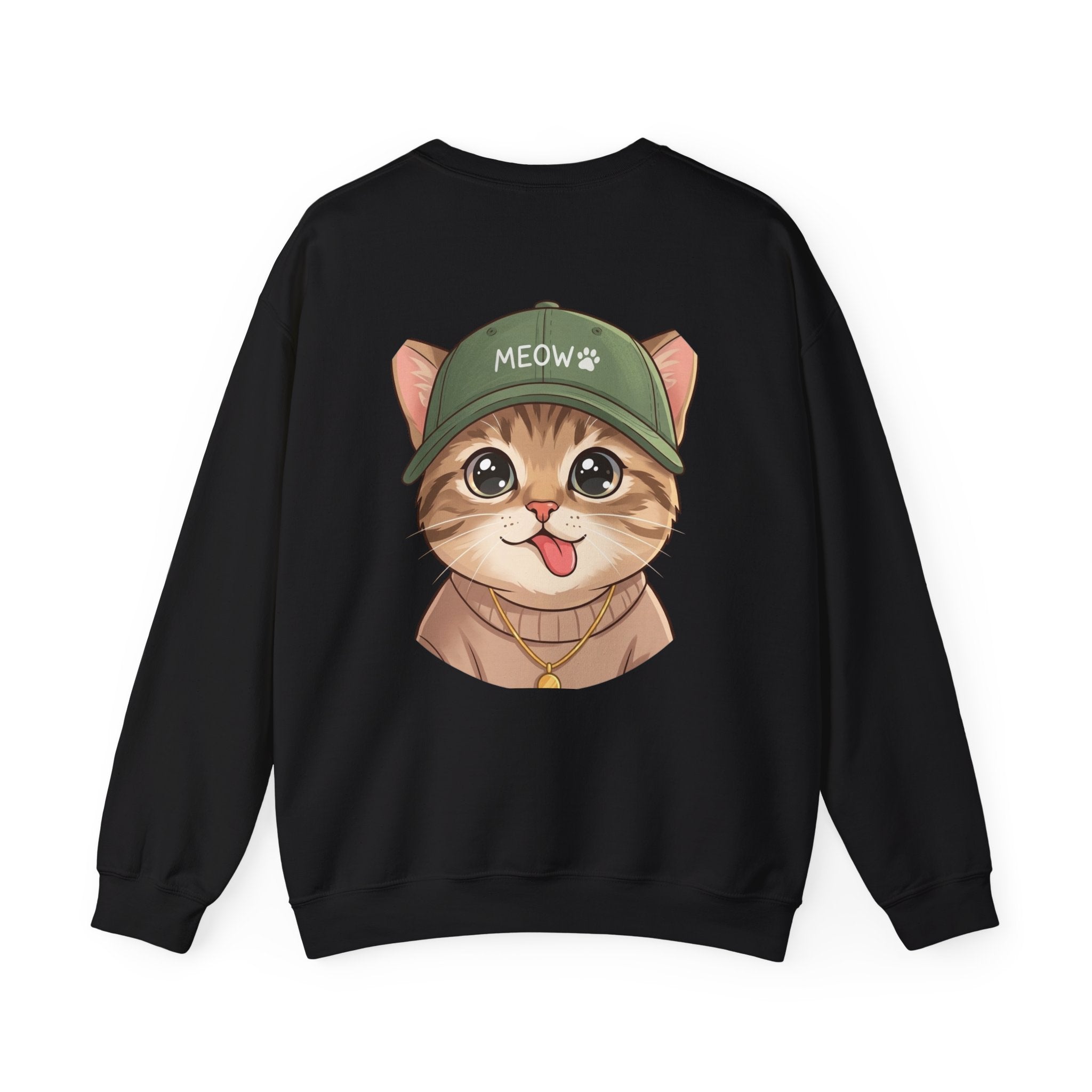 Cat Face Crewneck Sweatshirt – Cute Kitten in 'MEOW' Cap