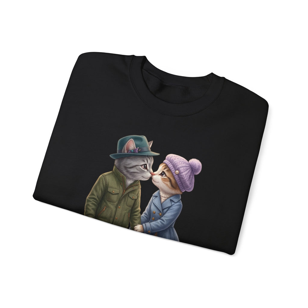 Cat Couple Crewneck Sweatshirt – Cozy Romantic Cat Illustration