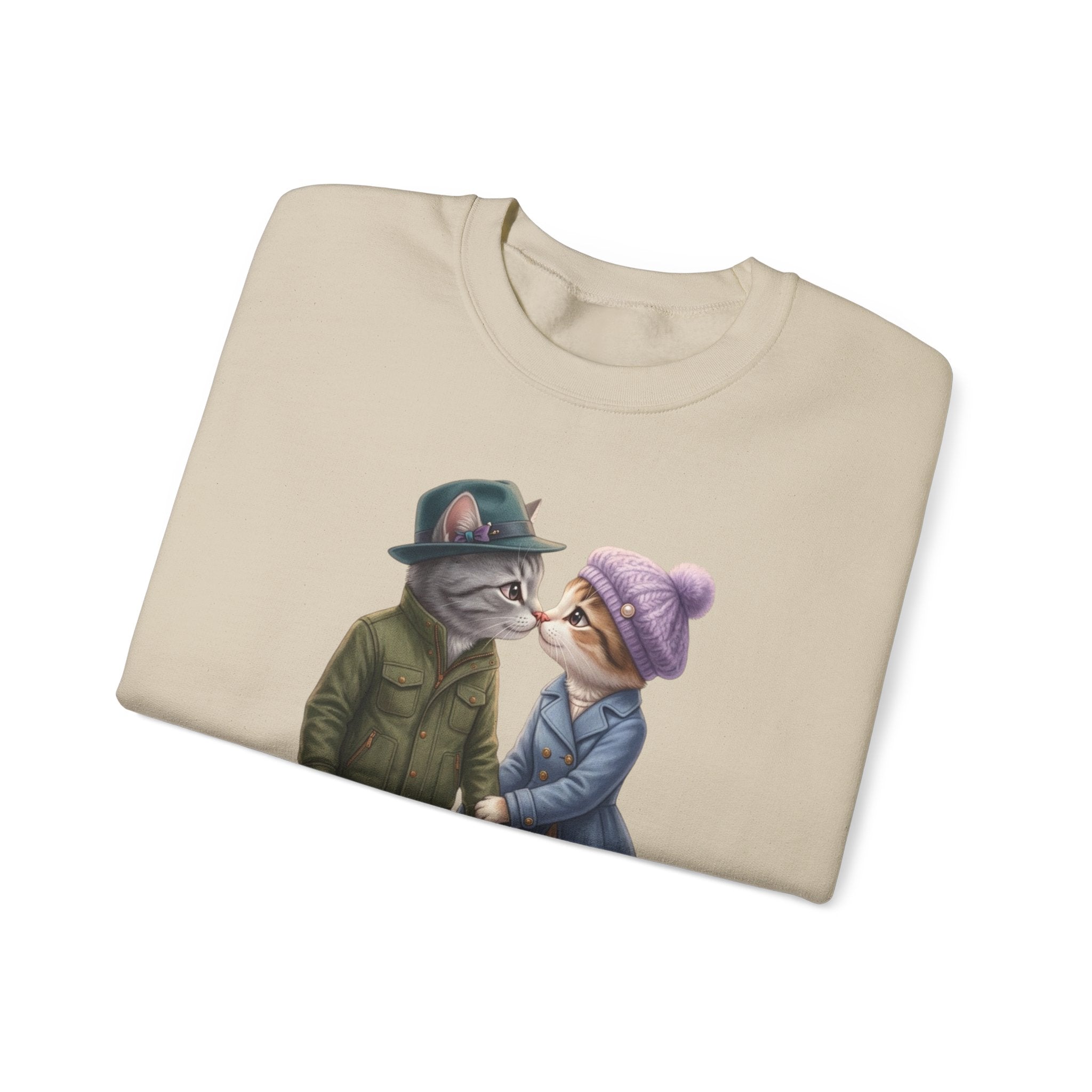 Cat Couple Crewneck Sweatshirt – Cozy Romantic Cat Illustration