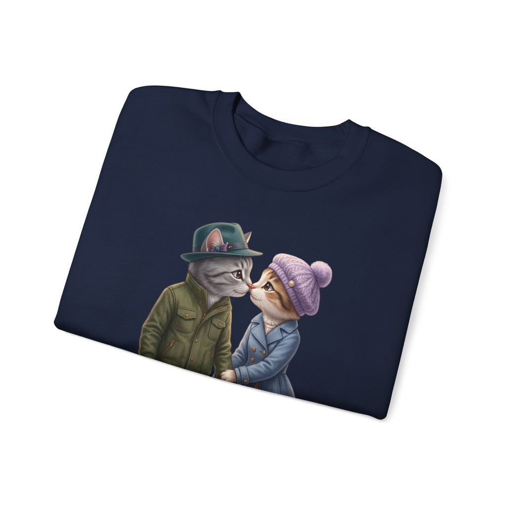 Cat Couple Crewneck Sweatshirt – Cozy Romantic Cat Illustration