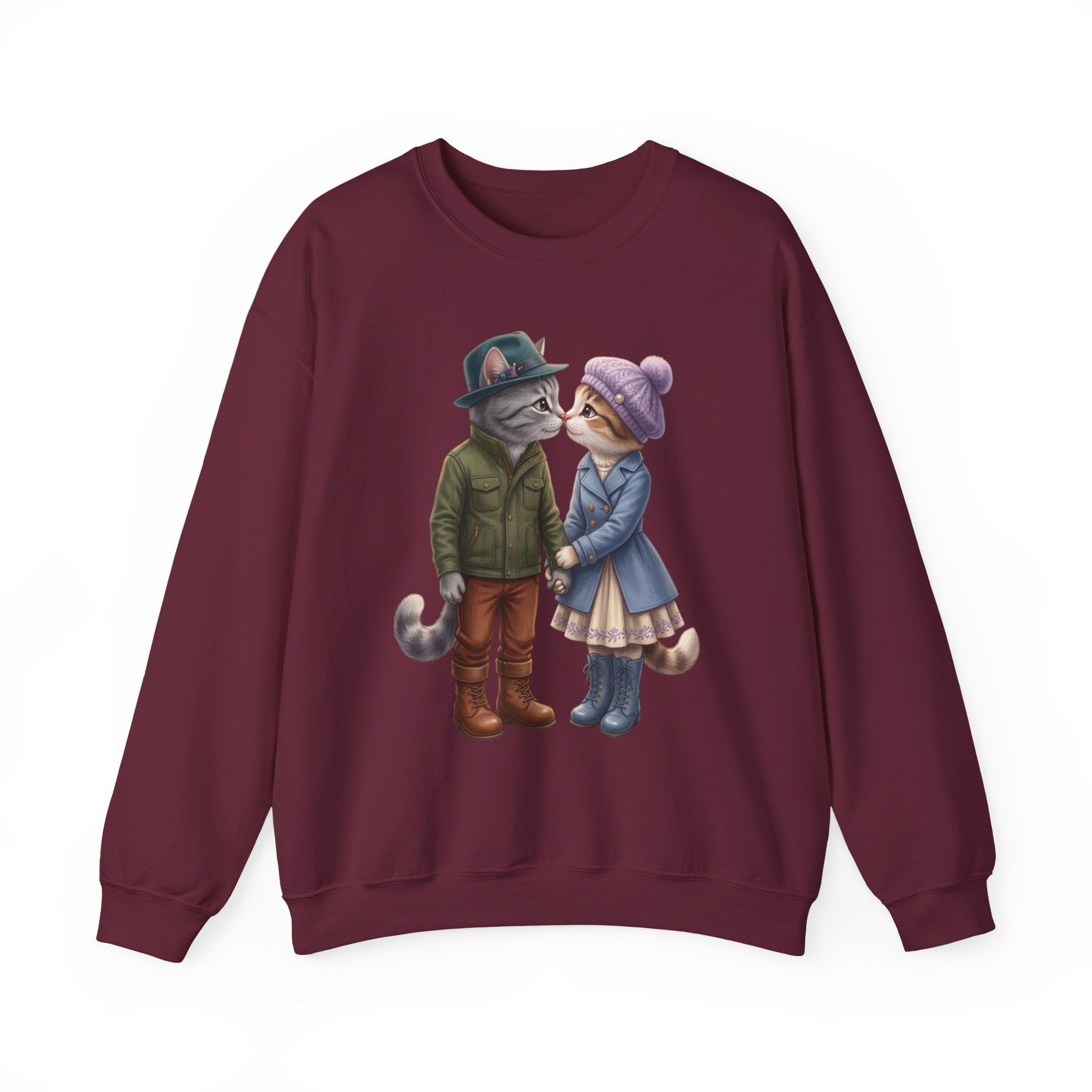 Cute Cat Couple Sweatshirt – Romantic Feline Couple Graphic Crewneck