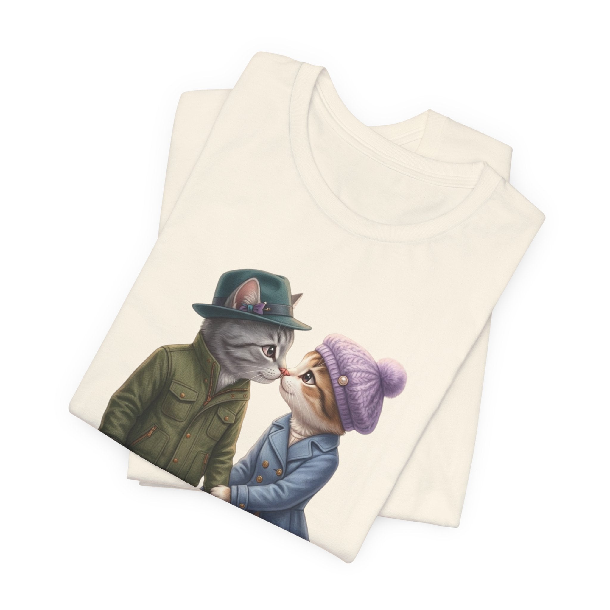 Cozy Cat Couple Tee — Cute Winter Cats Holding Hands Graphic T-Shirt
