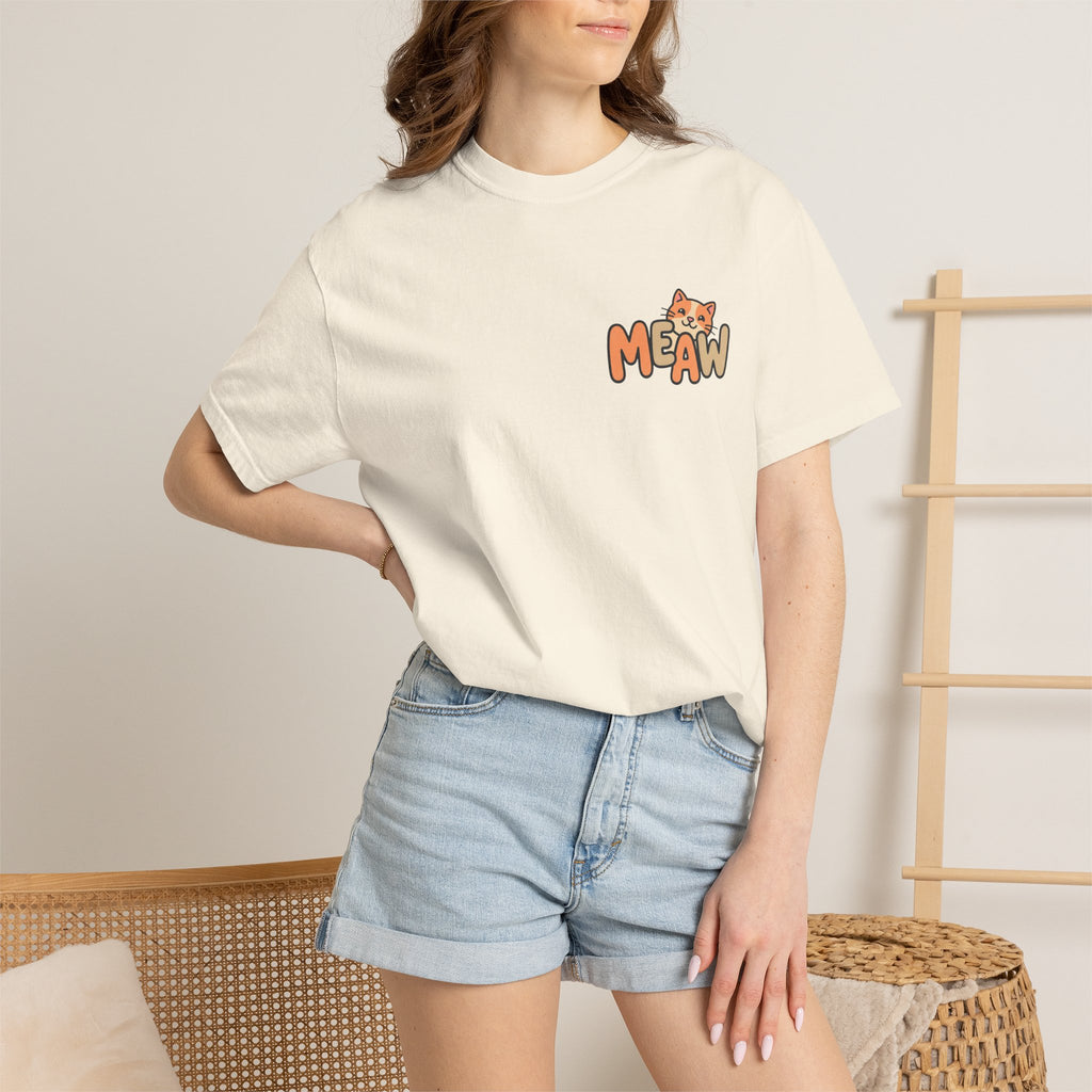 Cat Meaw T-Shirt — Cute Orange Kitten Heart Back Graphic