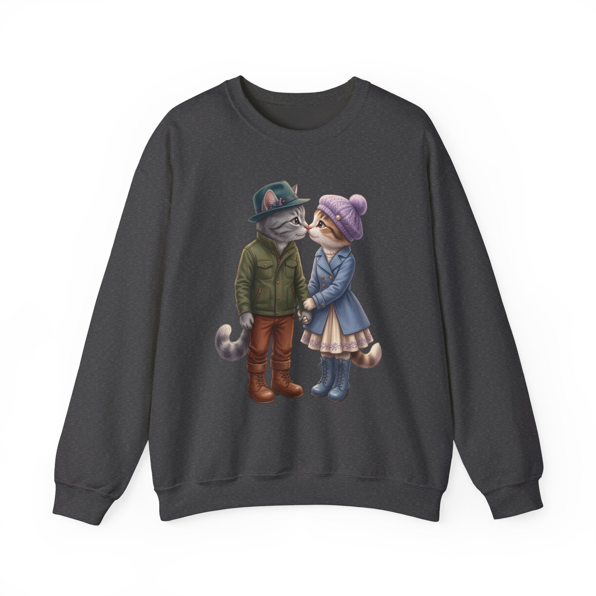 Cute Cat Couple Sweatshirt – Romantic Feline Couple Graphic Crewneck