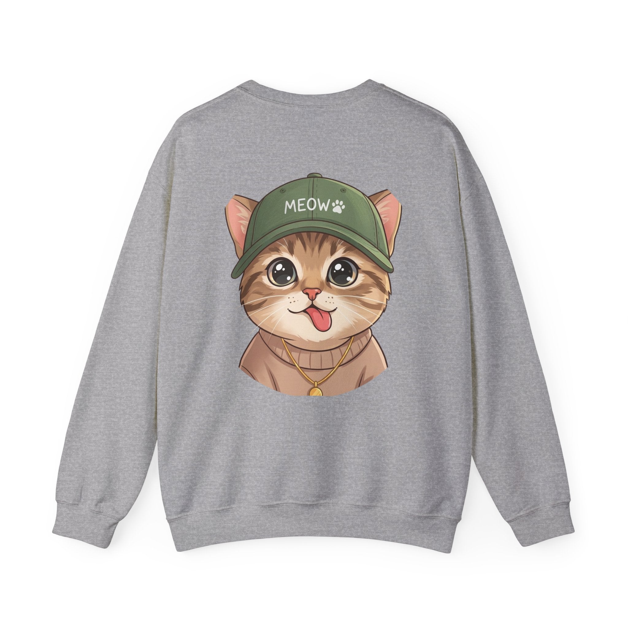 Cat Face Crewneck Sweatshirt – Cute Kitten in 'MEOW' Cap