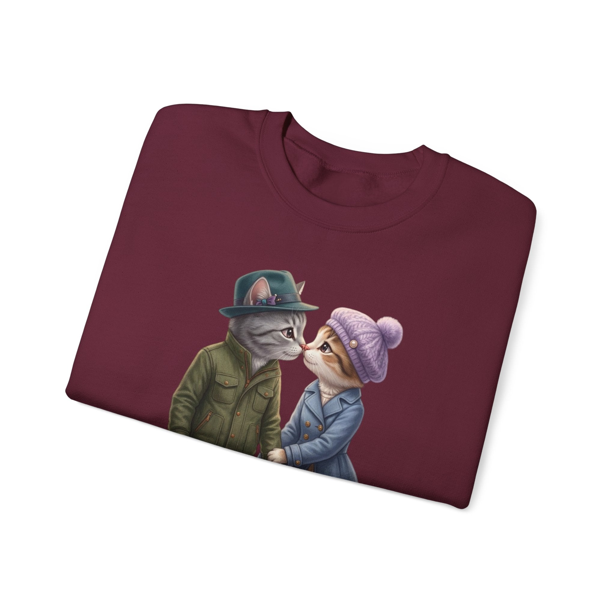 Cute Cat Couple Sweatshirt – Romantic Feline Couple Graphic Crewneck