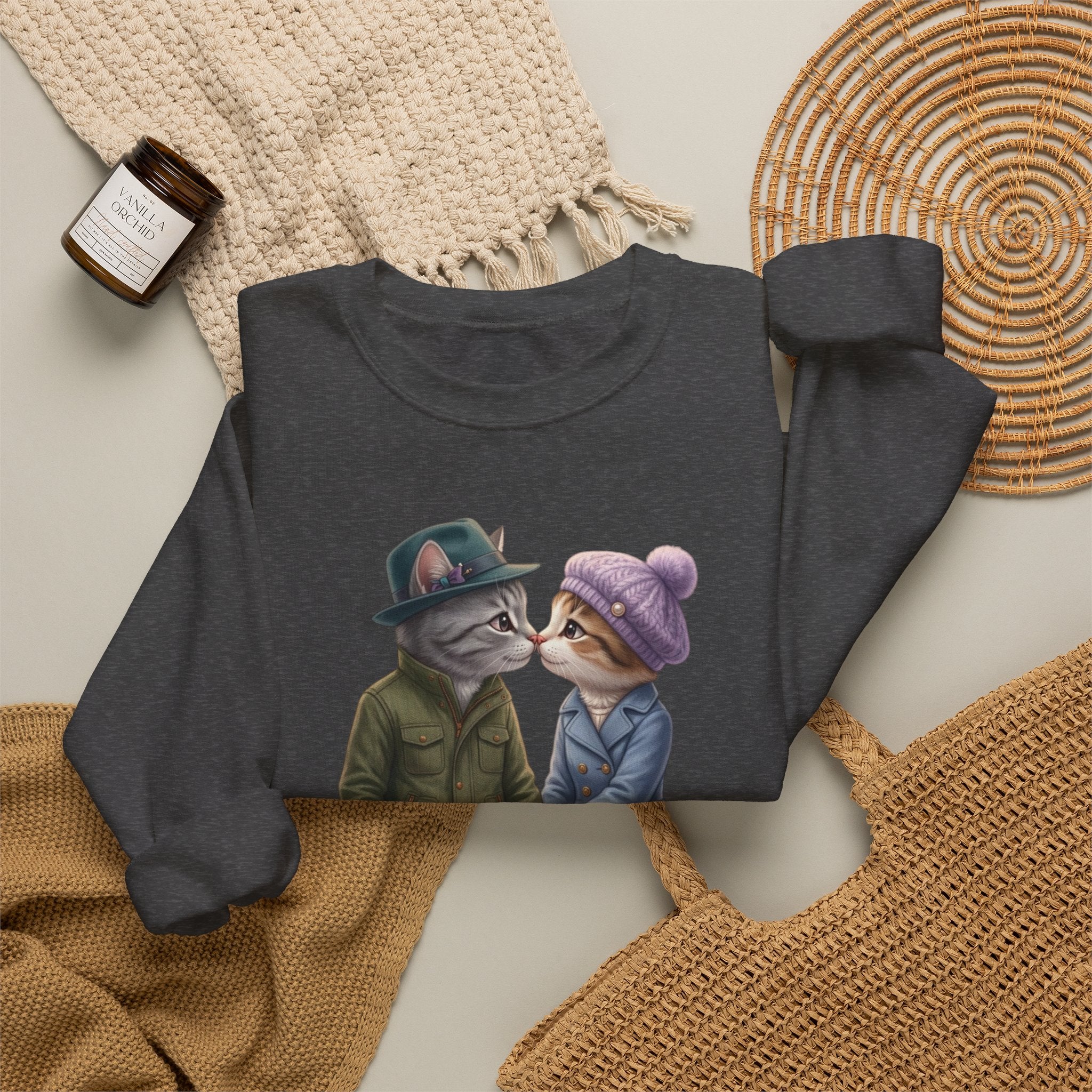 Cute Cat Couple Sweatshirt – Romantic Feline Couple Graphic Crewneck
