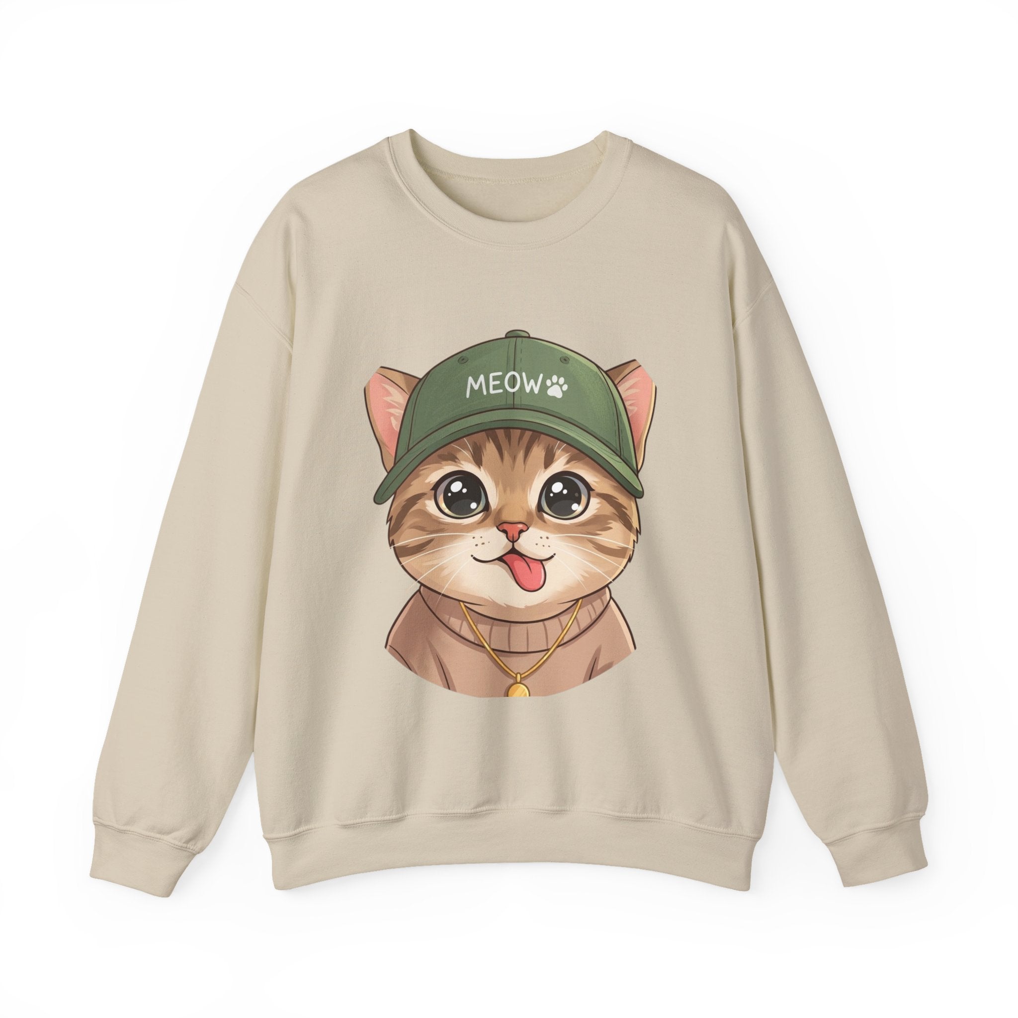 Cute Kitten Crewneck Sweatshirt — 'MEOW' Cat Graphic Pullover