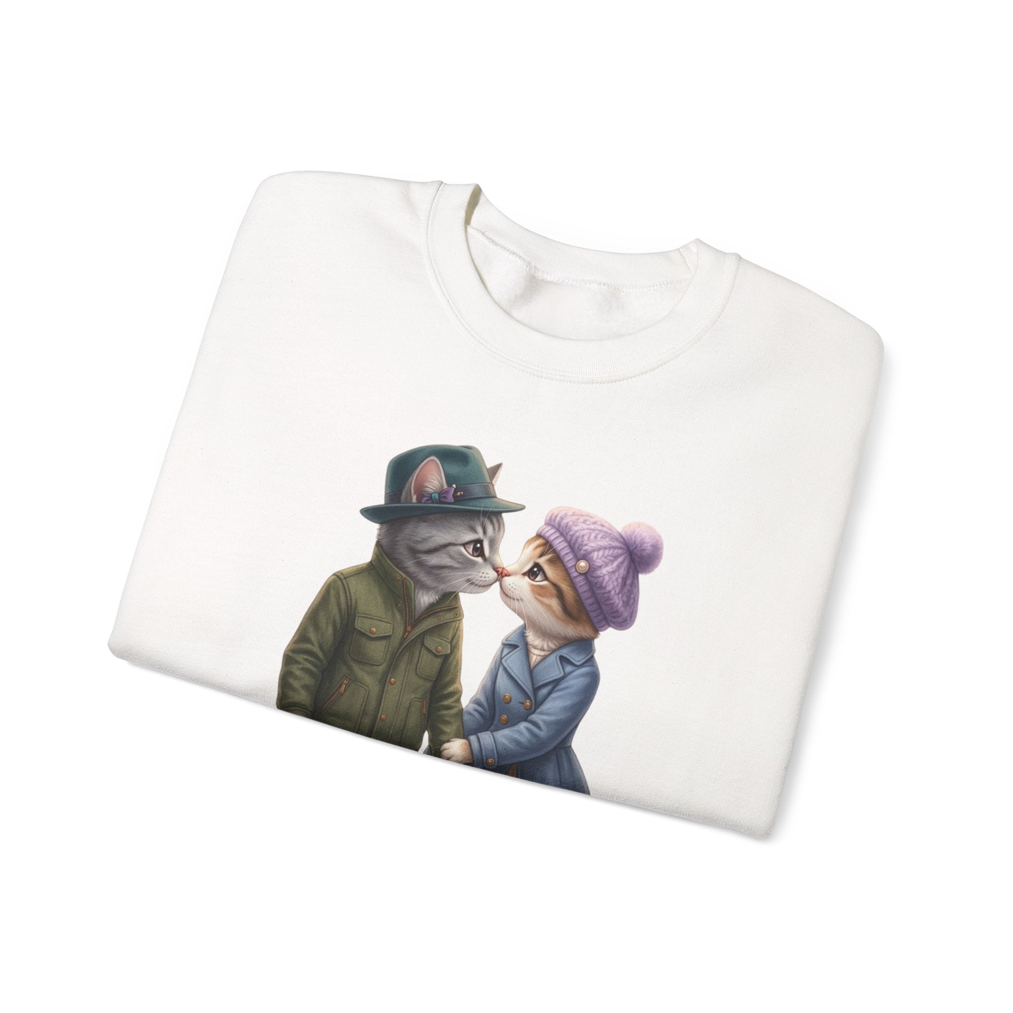 Cute Cat Couple Sweatshirt – Romantic Feline Couple Graphic Crewneck