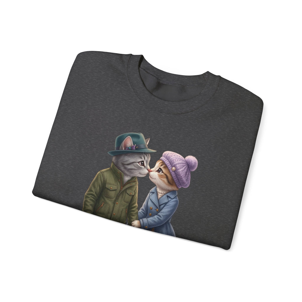 Cute Cat Couple Sweatshirt – Romantic Feline Couple Graphic Crewneck