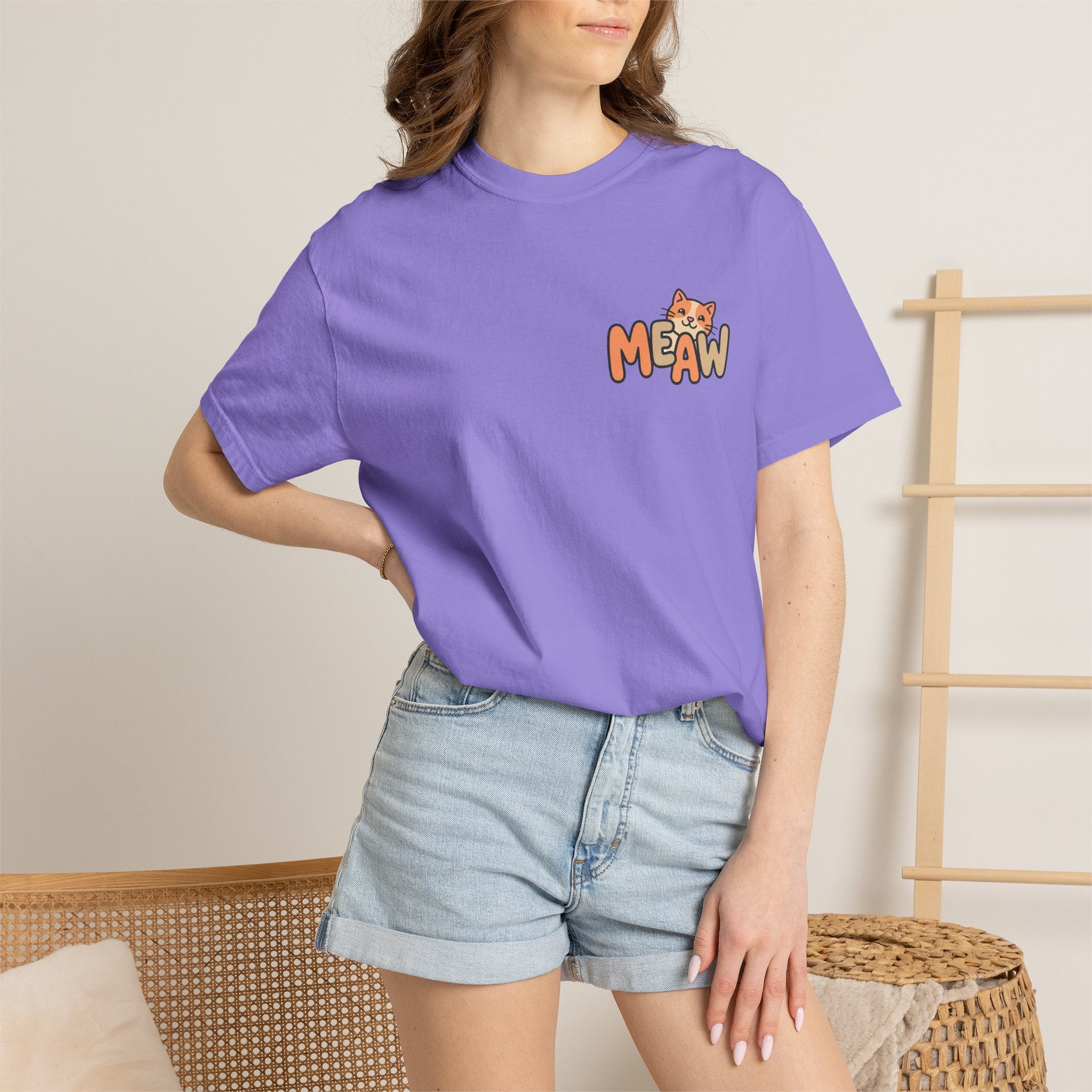 Cat Meaw T-Shirt — Cute Orange Kitten Heart Back Graphic