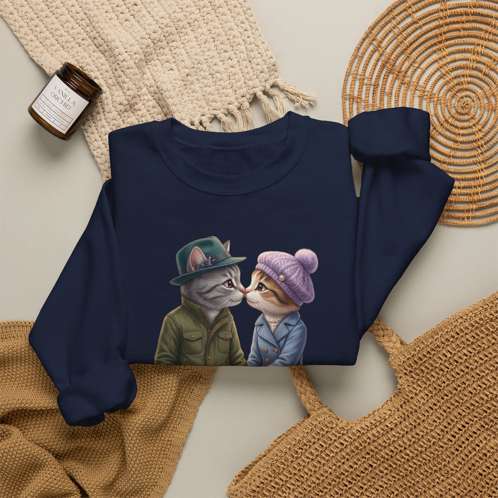 Cat Couple Crewneck Sweatshirt – Cozy Romantic Cat Illustration