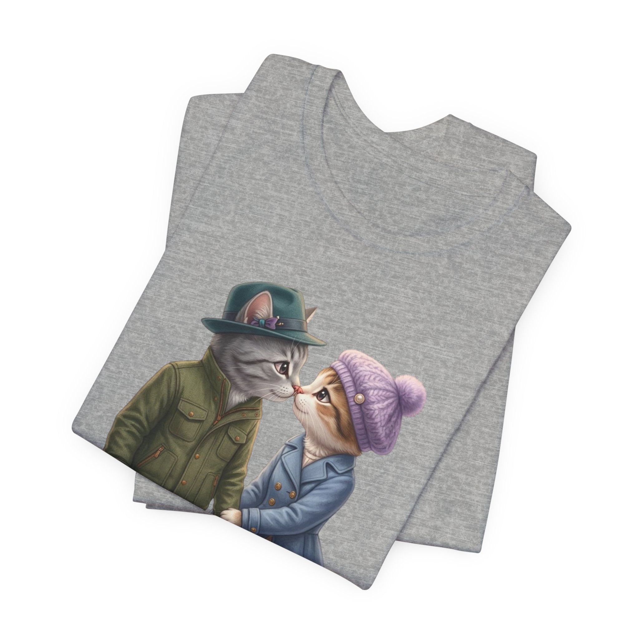 Cozy Cat Couple Tee — Cute Winter Cats Holding Hands Graphic T-Shirt