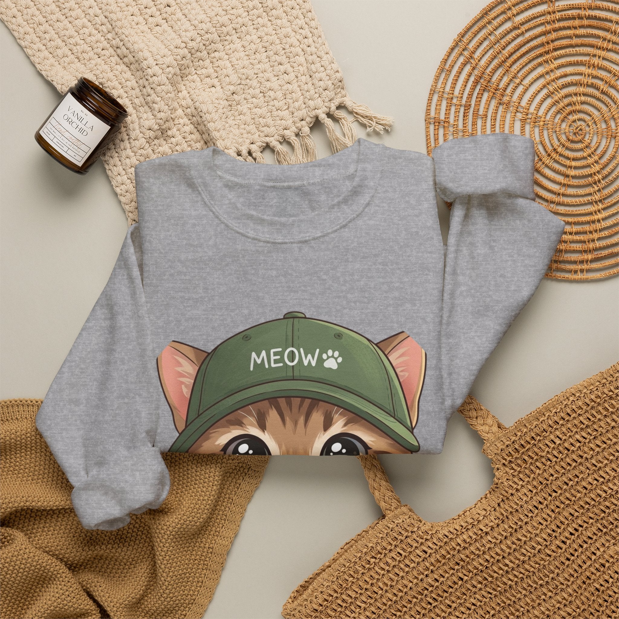 Cute Kitten Crewneck Sweatshirt — 'MEOW' Cat Graphic Pullover