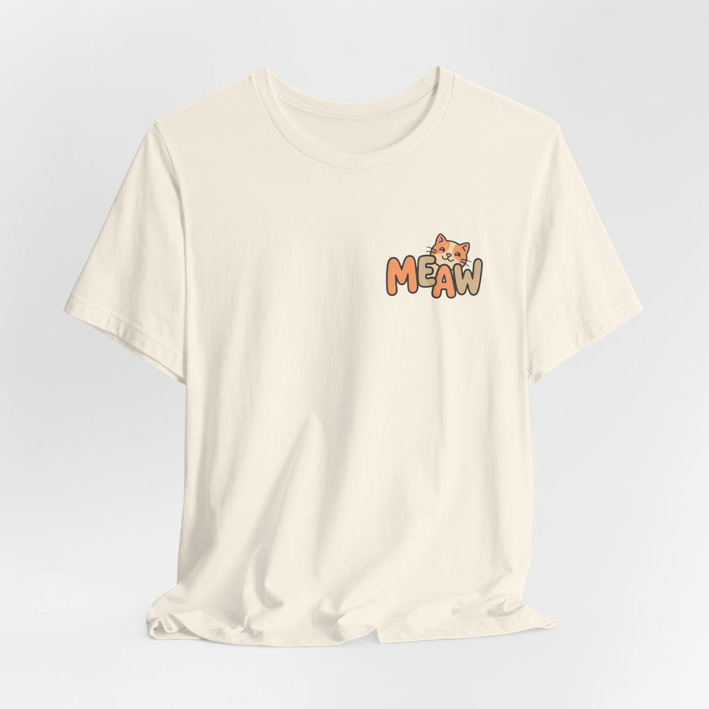 Cat 'Meaw' Graphic Tee — Cute Orange Kitten Chest Print